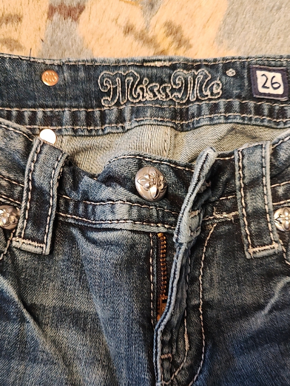 Miss Me Blue Distressed Denim Jeans with Silver Accents